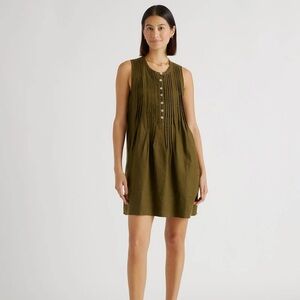 Quince European Linen Sleeveless Swing Dress Martini Olive Small